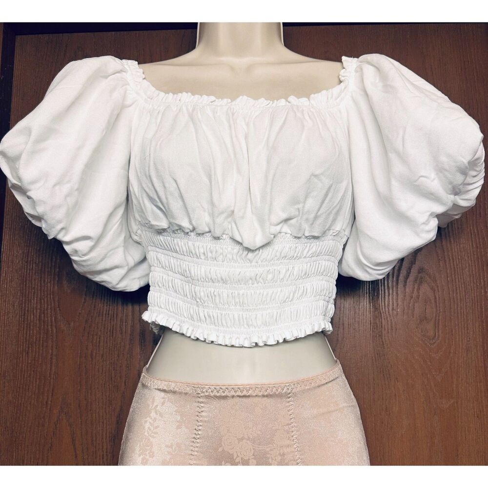 AFRM Off the shoulder, Renaissance Romance Boho Puff Sleeves, Smocked Crop Top M